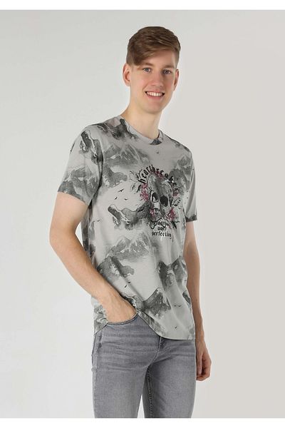 Colin's Regular Fit Round Neck Printed Men's Gray Short Sleeve T-Shirt