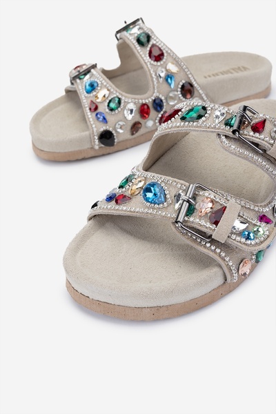 Valmenti Women's Genuine Leather Beige Flat Slippers