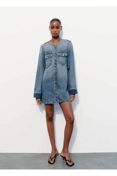 Butik ALLBUCKS ZR ZA RA فستان دينم قصير بأكمام طويلة ABZRA0058