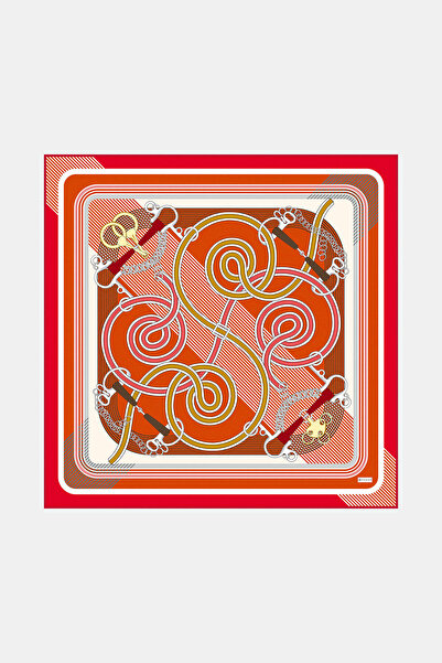 Vakko وشاح من نسيج التويل بنمط هندسي برتقالي