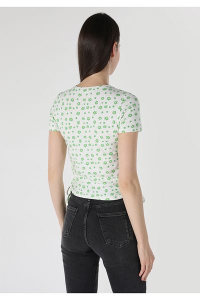 Colin's Tricou alb cu mânecă scurtă pentru femei, cu gât rotund, slim fit