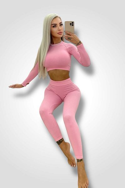 BOMBFIT Pink Seamless 2-piece set - long-sleeved blouse and leggings, for women