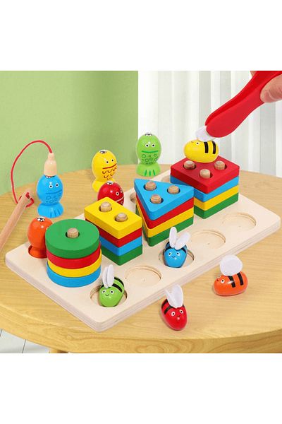 Micostore 3-in-1 Educational Game Of Shape Sorting, Magnetic Fishing And Bees