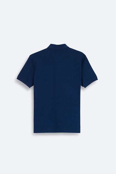 Avva Marineblaues Herren-T-Shirt aus Jacquard-Baumwolle mit Polokragen A41y1040
