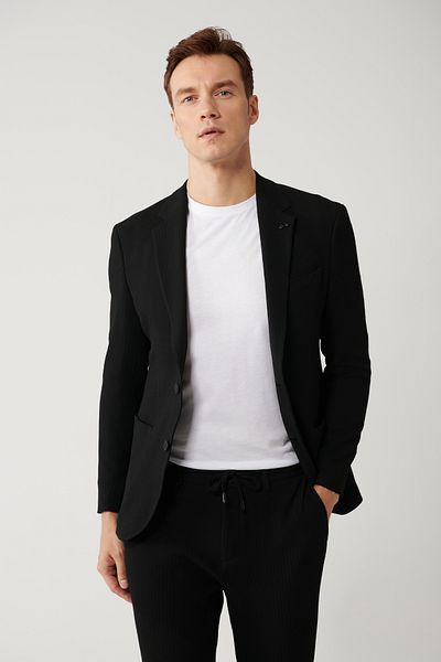 Avva Schwarze, ungefütterte Bi-Stretch-Stoffjacke mit Schlitz für Herren A41y4032