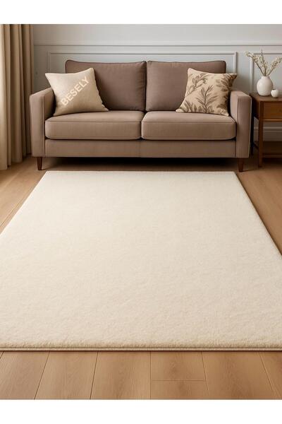 BESELY Krem Yumuşak Kaymaz Taban Peluş Yıkanabilir Tüylü Mutfak Salon Oturma ...