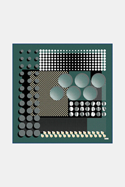 Vakko Emerald Green Geometric Patterned Twill Scarf