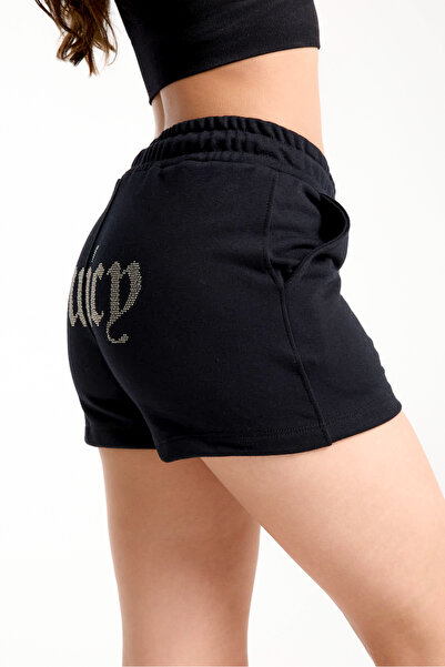 3 ROPE Dámske mini šortky Juicy Rhinestone Stone Printed čierne