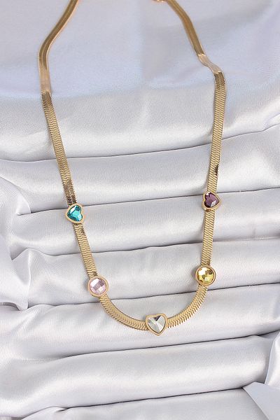 BESKAR 316L Steel Gold Color Italian Chain Colorful Zircon Stone Heart Figure Women's Necklace
