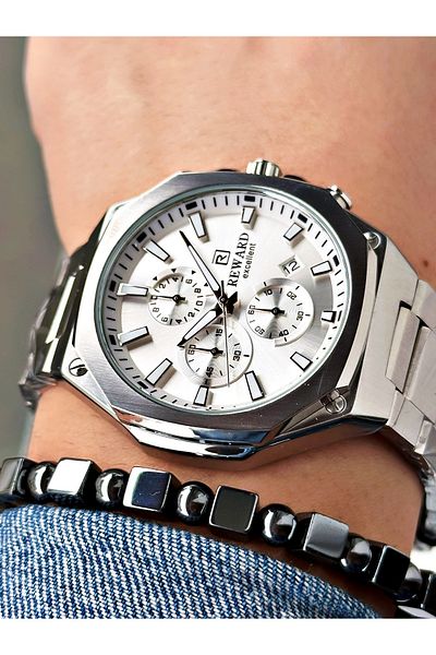 Reward Smoked Color Square Model Functional Men's Wristwatch + Bracelet with Gift
