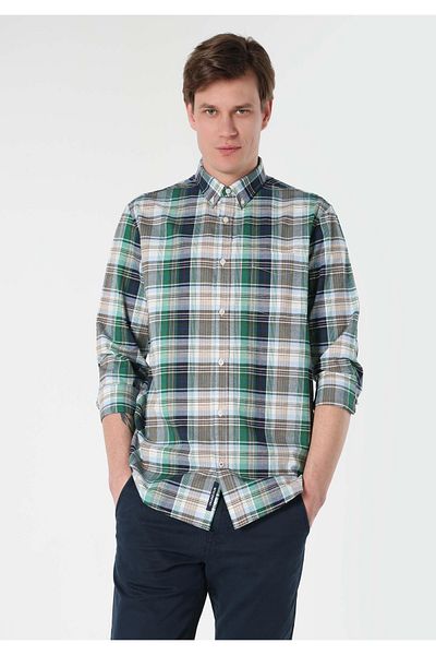 Colin's Regular Fit Shirt Neck Plaid Men's Green Long Sleeve Shirt