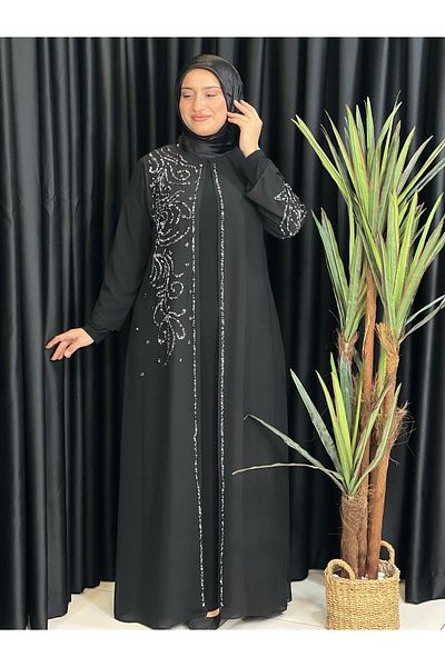 Butik büyük beden Evening Dress with Stones on the Right Side