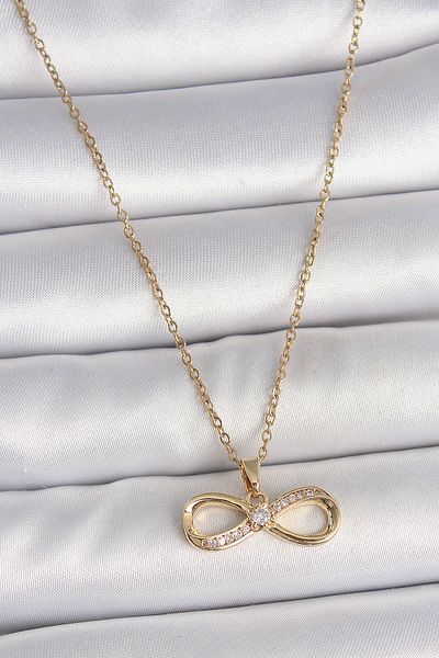 BESKAR 316L Steel Gold Color Chain Zircon Stone Infinity Model Women's Necklace