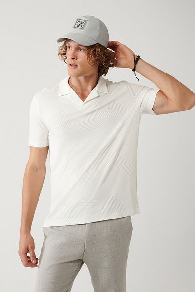 Avva Herren Ecru Apaj Kragen Jacquard-T-Shirt A41y1141