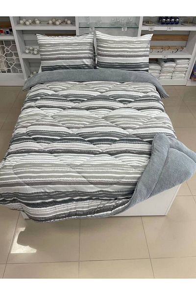 argehome Double Double Sided Luxury Welsoft Elite Quilt Soft Fleece Quilt and Pillowcase Tasel Gray