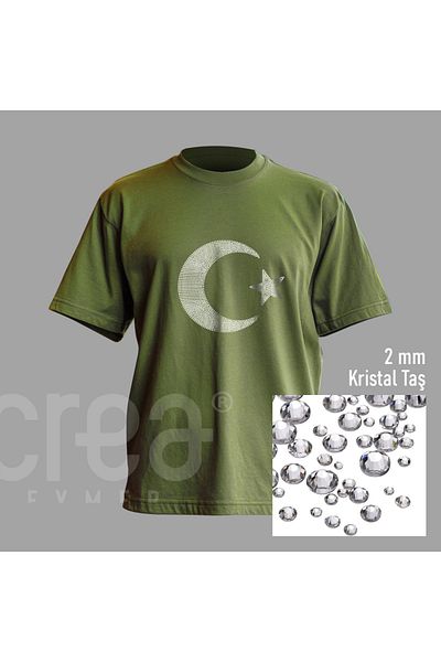 Crea Eymer Wear Stone Printed Crescent Star - Military CO Ψηφιακή στάμπα από βαμβακερό μπλουζάκι με λαιμόκοψη Χακί - Χακί