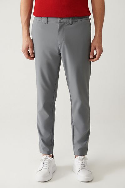 Avva Men's Gray Slim Fit Elastic Waist 360 Degree Flexible Technical Fabric Trousers A41Y3077