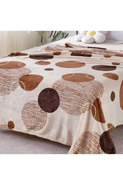 Pucioasa Beige cocolino blanket 200x230cm with brown circles