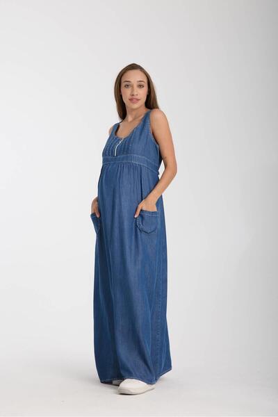 Işşıl IŞŞIL 4561-Lyocell Emzirme Detaylı Hamile Maxi Elbise