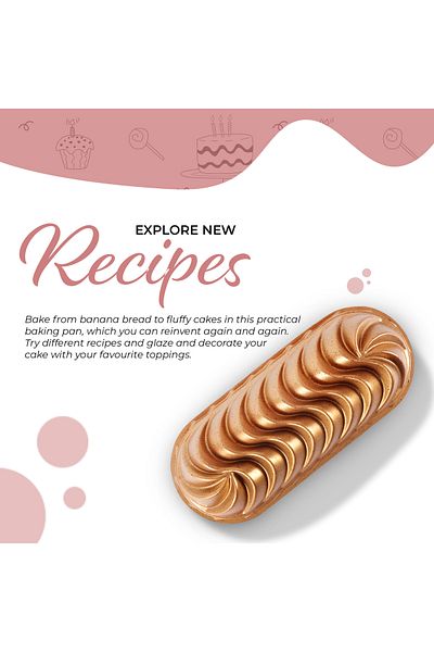 Serenk Fun Cooking Loaf Cake Pan Baking Bread, Fluted Cast Mold, 13.3 x 5.5 inch