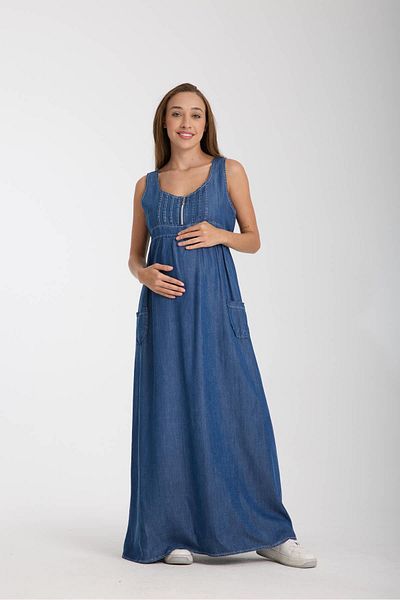 Işşıl IŞŞIL 4561-Rochie maxi de maternitate cu detaliu de alăptare Lyocell