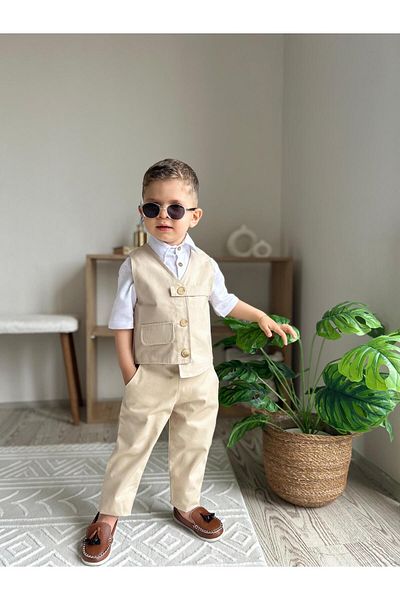 favorimkids Premium Cream Suit Shirt Included (Short Sleeve)