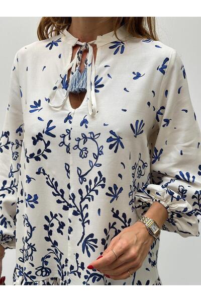 Maldia Shop Kadın Püskül Bağcıklı Beyaz Bohem Elbise