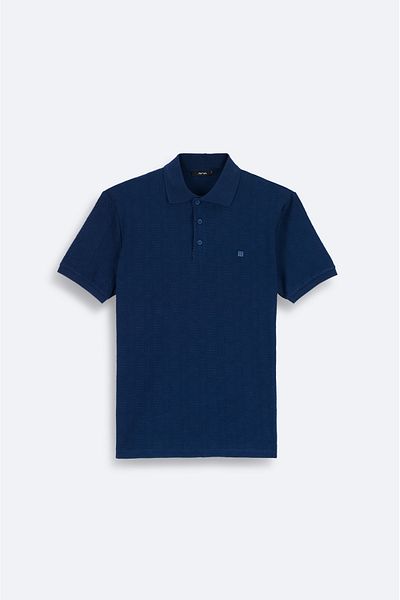 Avva Marineblaues Herren-T-Shirt aus Jacquard-Baumwolle mit Polokragen A41y1040