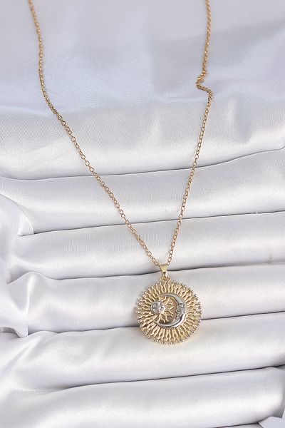 BESKAR 316L Steel Gold Color Mix Color Moon Sun Model Women's Necklace