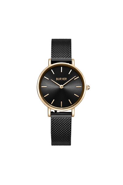 Burker Damenuhr Ruby Petite Schwarz Altın Örgü