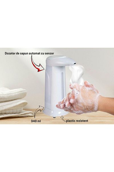 Hausberg Dozator De Sapun Automat Cu Senzor, 340 Ml, Plastic Rezistent, 4 Baterii Aaa, 1.5v Inclus, Alb