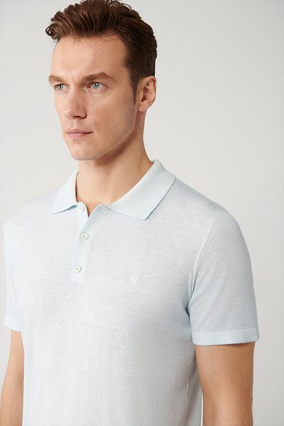 Avva Tricou tricot cu gât polo albastru deschis - 3 nasturi, Garment Dyed, bărbați A41y5067