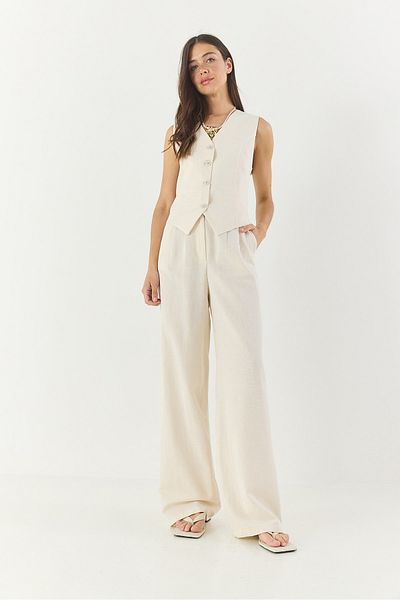 Bianco Lucci Vestă de in pentru femei, pantaloni cu talie înaltă, costum de jos 9257 60281047