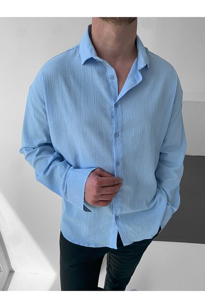 NO1 KONSEPT Cămașă albastră oversize din in