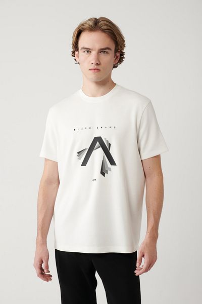 Avva Men's White Crew Neck Printed Interlock T-Shirt A41Y1199