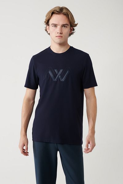 Avva Ανδρικό μπλουζάκι με λαιμόκοψη Navy Blue Crew με στάμπα μαλακής αφής A41y1037
