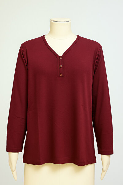 FATELLA Women Mother 3 Button Modeled Long Sleeve Mother's Day Combed Cotton ...