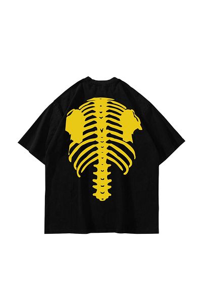 Sekizbiraltı Κίτρινο Φανελάκι Oversize Unisex Μαύρο με Εκτύπωση Θώρακα