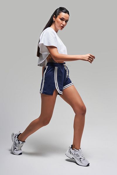 its basic Women's Dark Blue Color S5-56 100% Cotton Stretch Fabric Knitted Mini Shorts