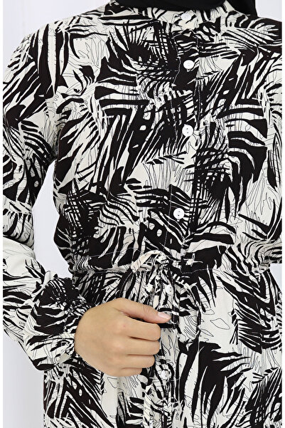 sefamerve Φόρεμα Rana με σχέδιο φοίνικα βισκόζης - Καφέ Μπεζ 0342-03