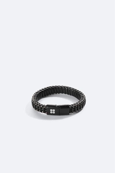 Avva Men's Black Hematite Leather Bracelet A41Y9615
