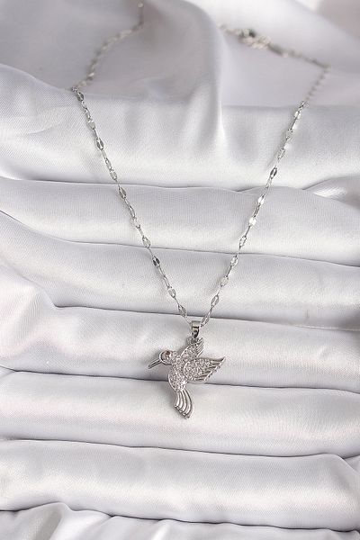 Skygo 316L Silver Color Zircon Stone Hummingbird Model Women's Necklace - Tj-Bko9675