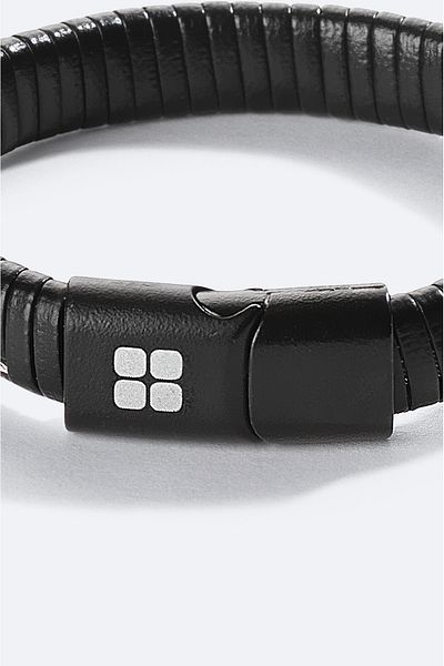 Avva Black Hematite Leather Men's Bracelet - A41Y9614