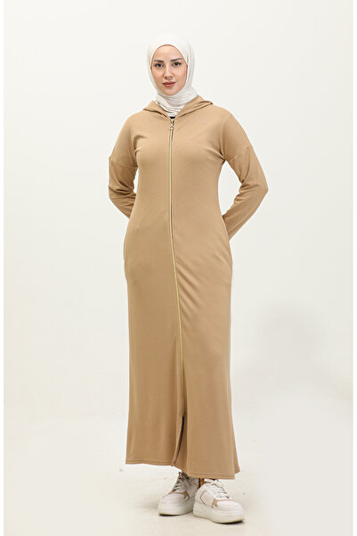 sefamerve Fermuarlı Ferace 2140-08 Koyu Bej