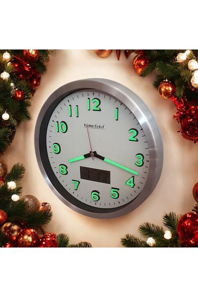 Bahat Phosphorescent 3D Embossed Number Thermometer Heat Meter Digital Wall Clock Metal 30 cm