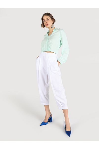 Colin's Pantaloni albi de damă cu talie înaltă, cu picioare largi, cu croială normală