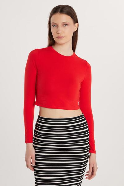 Tudors Women's Slim Fit Cotton Plain Crew-Neck Red Blouse