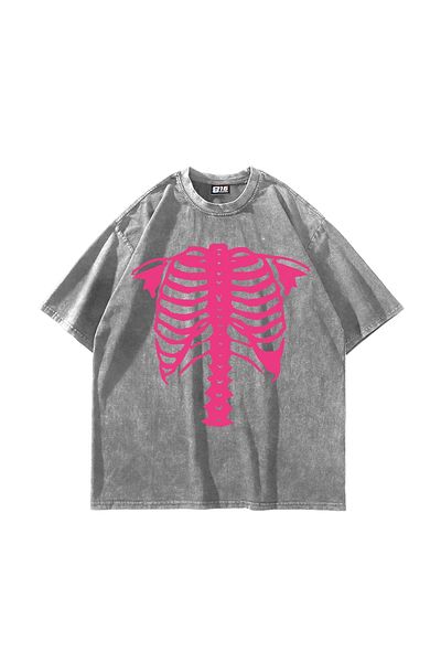 Sekizbiraltı Ροζ Μπλούζα Oversize Unisex με Κέντημα Θώρακα σε Λευκό Χρώμα