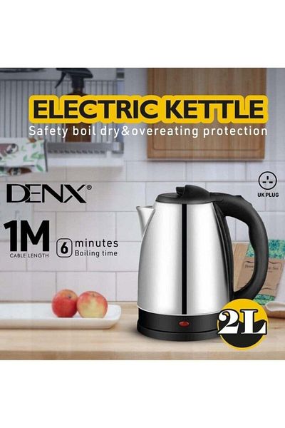 Denx غلاية كهربائية سعة 1.8 لتر 1500 واط فضي من دينكس