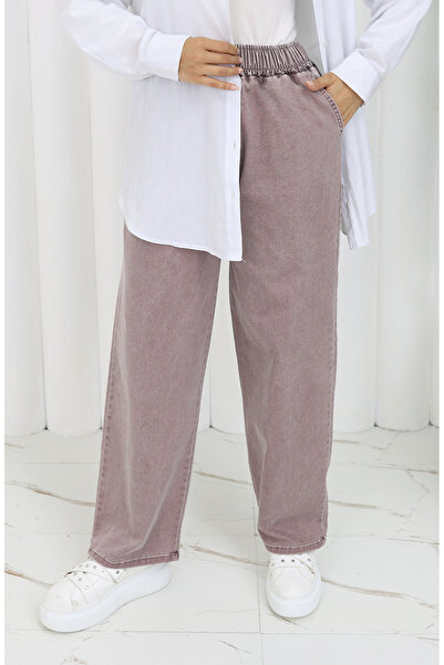 sefamerve Beli Lastikli Kot Pantolon 9633-05 Koyu Gül Kurusu